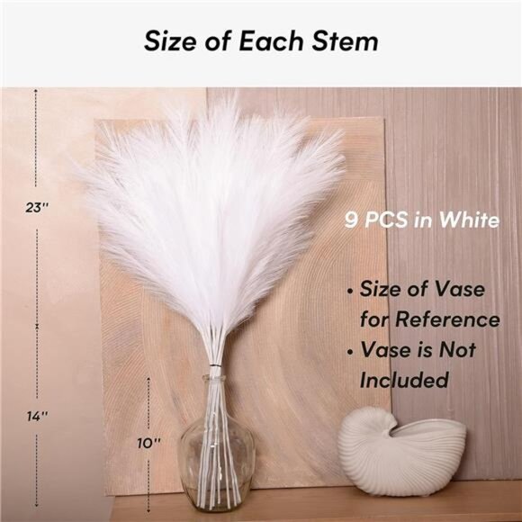 Faux Pampas Grass, 9 PCS 37''/3.1FT Tall Fluffy Fake Pompas Floral, Large - Picture 2 of 8